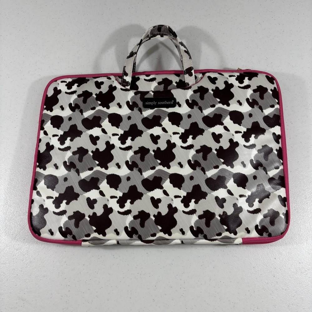 Simply Southern Pink and Cow Print Pockets Laptop Tablet Bag Satchel 11" x 15"